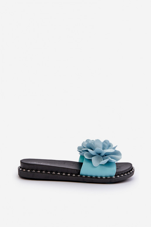 Damen-Slipper mit Blumenmotiven in blau Cellanen