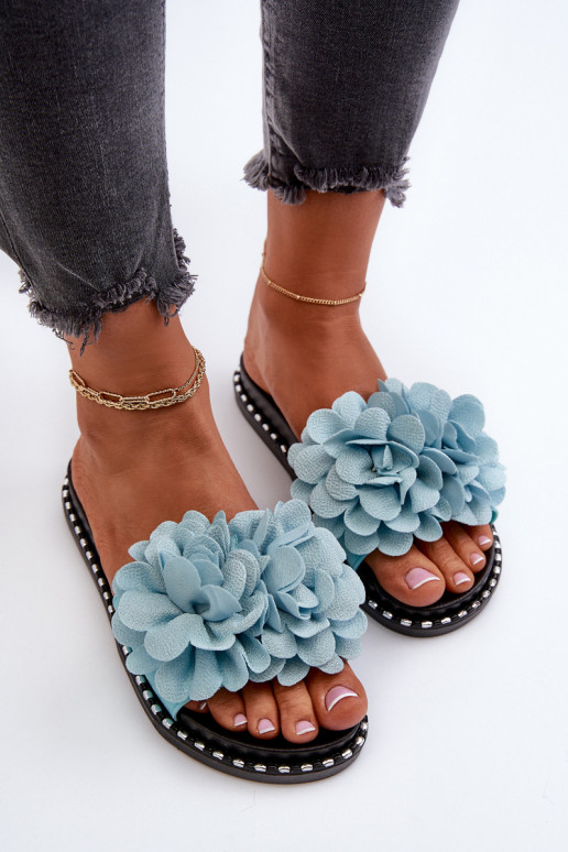 Damen-Slipper mit Blumenmotiven in blau Cellanen
