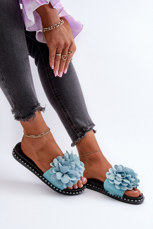 Damen-Slipper mit Blumenmotiven in blau Cellanen
