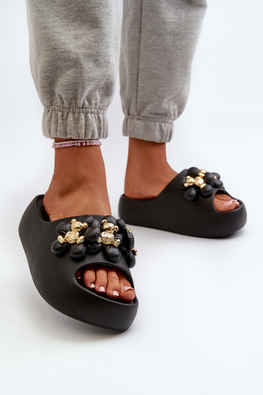 Damen leichte Slipper mit schönen Details auf dicker Sohle in schwarz Bremavia