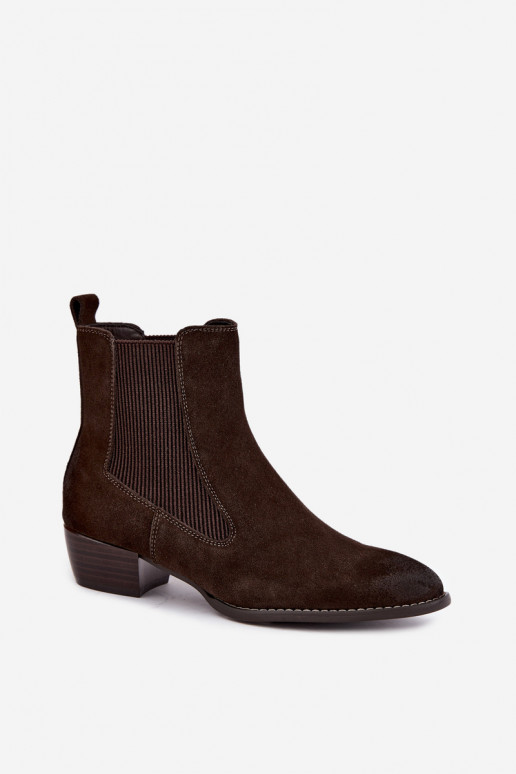 Stylische Wildleder-Stiefeletten mit Absatz T.Sokolski GL Z26-363 CzekoladoĮe