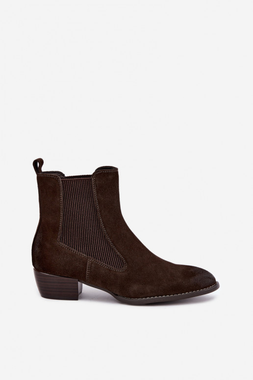 Stylische Wildleder-Stiefeletten mit Absatz T.Sokolski GL Z26-363 CzekoladoĮe