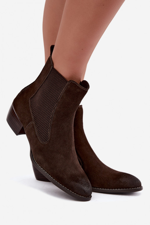 Stylische Wildleder-Stiefeletten mit Absatz T.Sokolski GL Z26-363 CzekoladoĮe