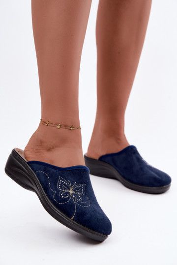 Dunkelblaue Damen-Slipper mit gestickten Schmetterlingen Inblu LY000119 2