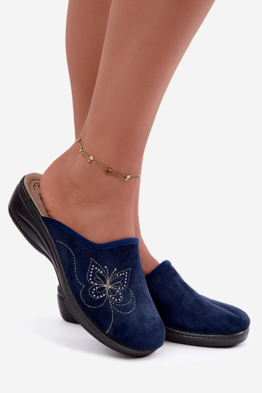 Dunkelblaue Damen-Slipper mit gestickten Schmetterlingen Inblu LY000119