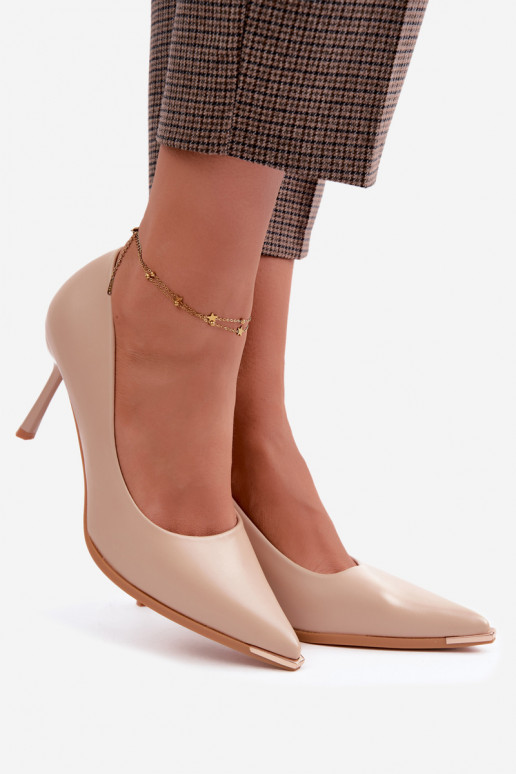 Sandfarbene High Heels aus Kunstleder INarelia