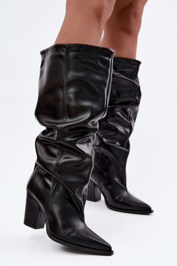 Ein überzeugendes Stilvollll Stiefel mit Absätzen Mit Rüschen aus Öko-Leder schZuarze Farbe Jensy 2