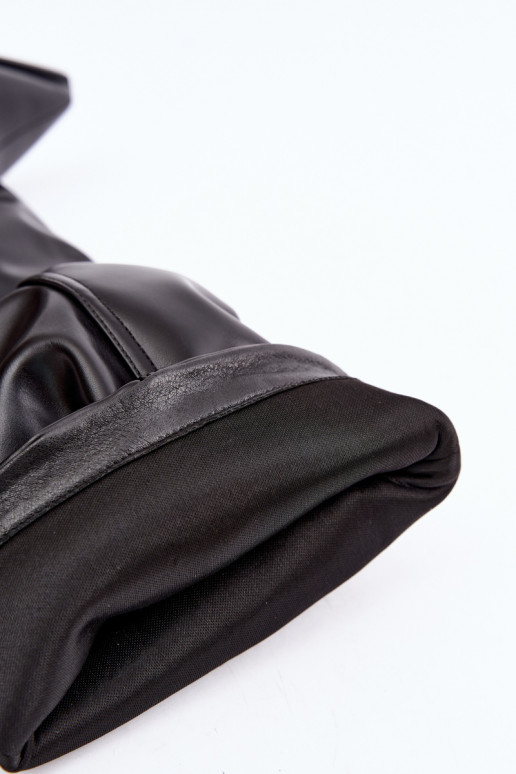Schlüpfschuhe kniehohe Stiefel mit Absätzen und Rüschen aus Kunstleder in Schwarz Jensy