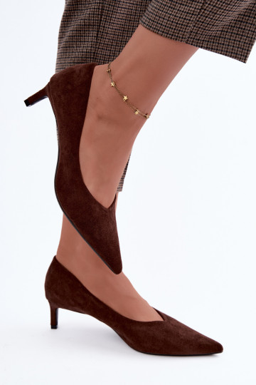 Spitze Schuhe in Schokoladenfarbe Tadela