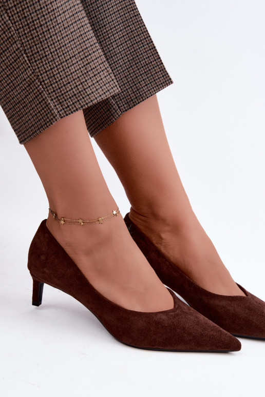 Spitze Schuhe in Schokoladenfarbe Tadela