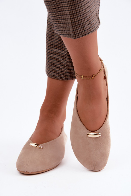Sandfarbene Damen Ballerinas mit goldenen Details Serela