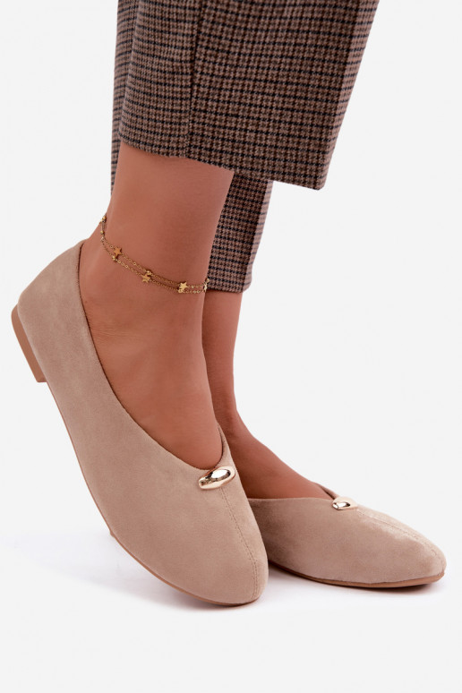 Sandfarbene Damen Ballerinas mit goldenen Details Serela