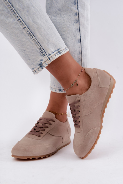 Barefoot Sneaker aus Kunstveloursleder in Sandfarbe Zazoo N1422