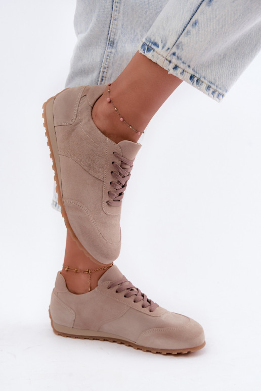 Barefoot Sneaker aus Kunstveloursleder in Sandfarbe Zazoo N1422