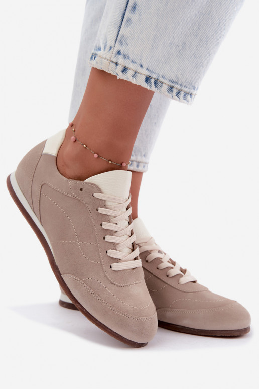 Barefoot Sneaker mit Stickereien in Sandfarbe Zazoo N1414