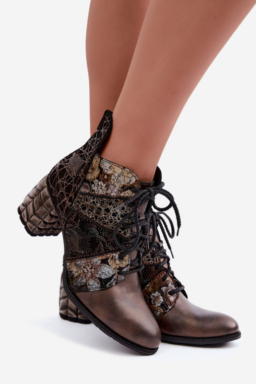 Damen Stiefeletten mit Absätzen, gemustert und gefüttert in Braun Tai turiciejka 07591-02