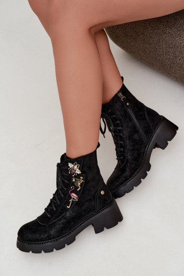 Fauxleder Arbeitsknöchelstiefel mit Schnallen in Schwarz