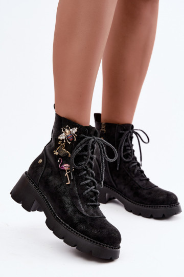 Fauxleder Arbeitsknöchelstiefel mit Schnallen in Schwarz 2