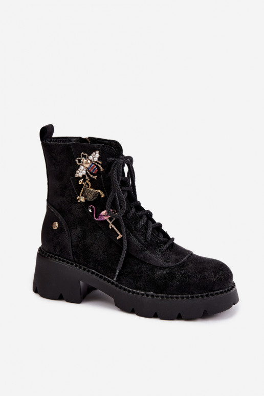 Fauxleder Arbeitsknöchelstiefel mit Schnallen in Schwarz