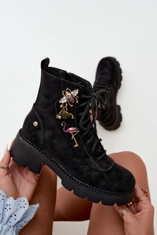 Fauxleder Arbeitsknöchelstiefel mit Schnallen in Schwarz