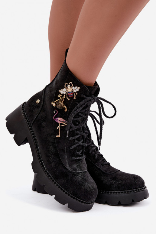 Fauxleder Arbeitsknöchelstiefel mit Schnallen in Schwarz
