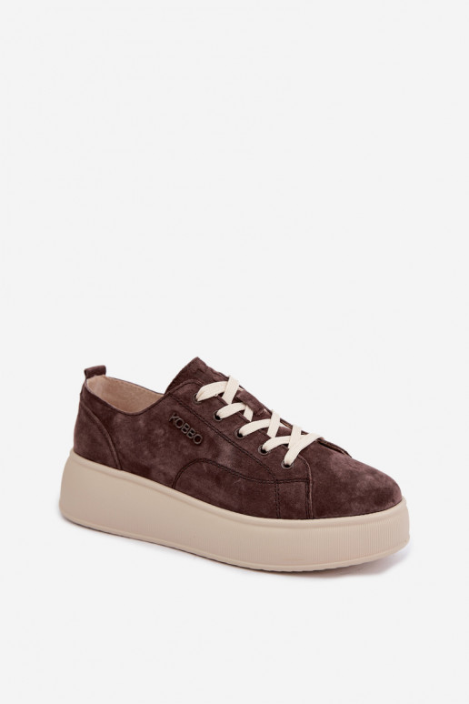 Fauxvelours-Sneaker mit Plateau Kobbo in Schokolade