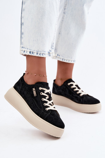 Fauxvelours-Sneaker mit Plateau Kobbo in Schwarz 2
