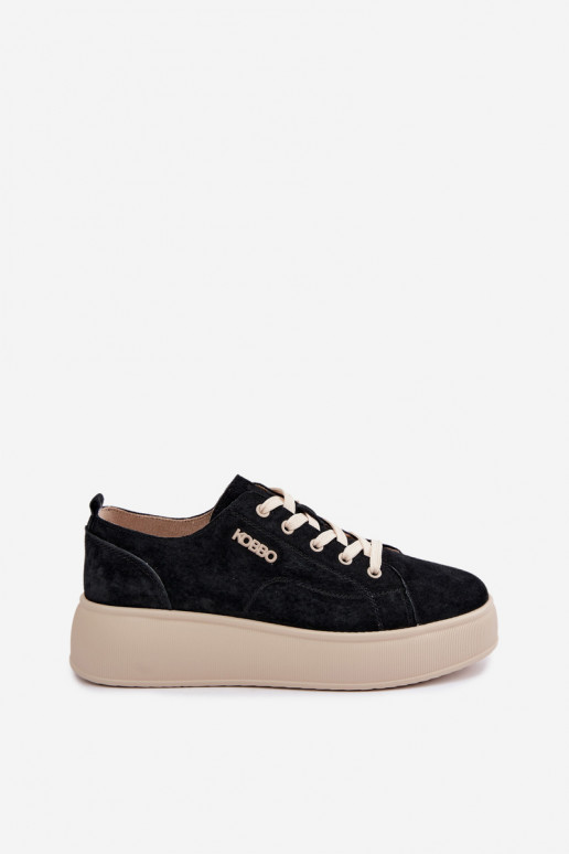 Fauxvelours-Sneaker mit Plateau Kobbo in Schwarz