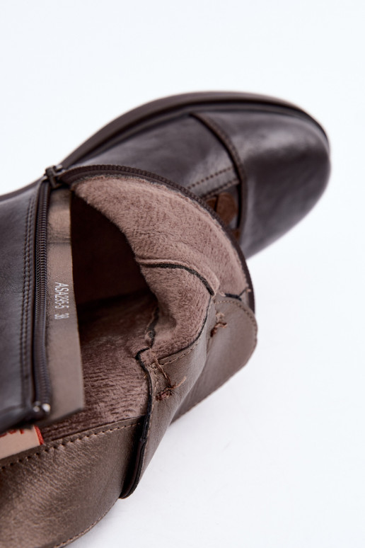 Damen Stiefeletten mit breiten Absätzen und Blumenmotiven in Schokolade