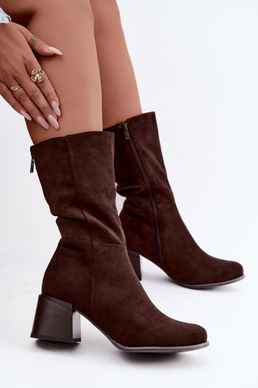 Wärmende lange Stiefel aus Kunstveloursleder Klocke in Schokolade