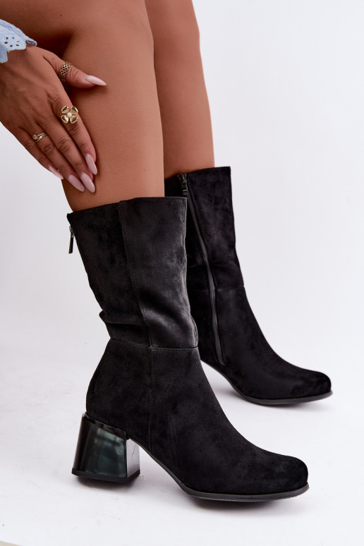 Wärmende lange Stiefel aus Kunstveloursleder Klocke in Schwarz