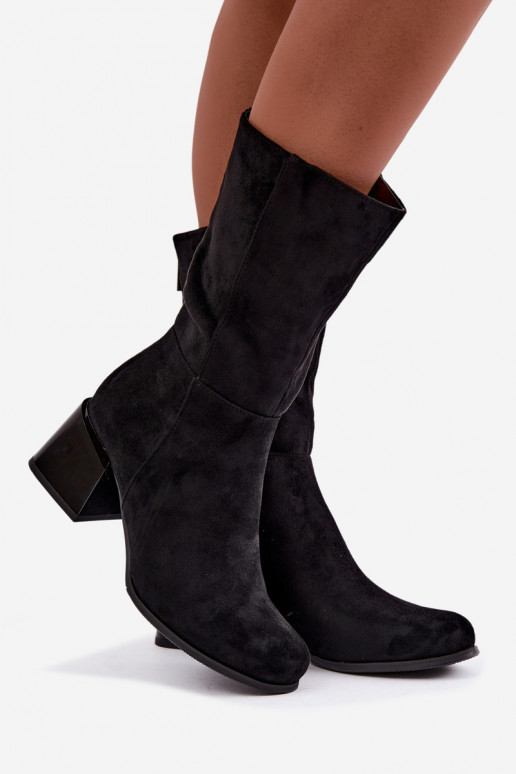Wärmende lange Stiefel aus Kunstveloursleder Klocke in Schwarz