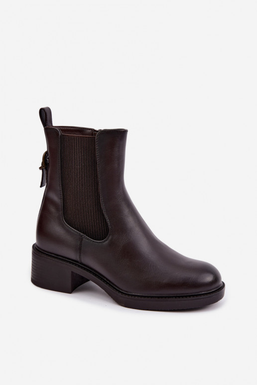 Wärmende Damen-Stiefeletten mit niedrigem Absatz Sergio Leone BT-04 in Schokoladenfarbe