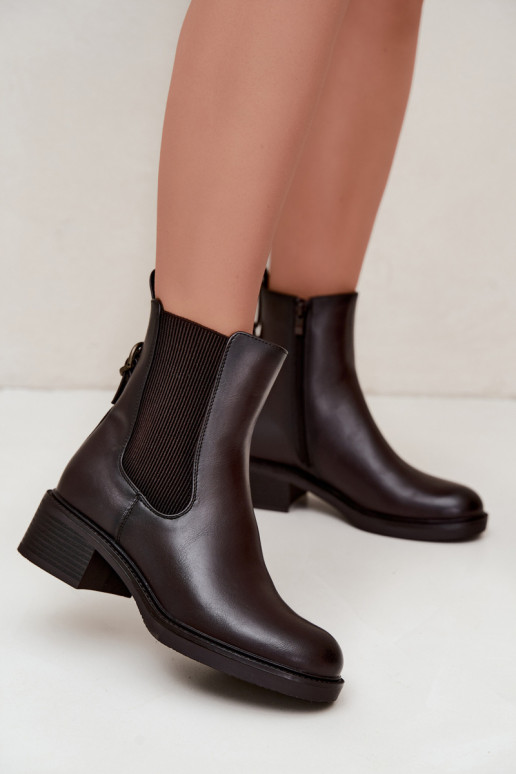 Wärmende Damen-Stiefeletten mit niedrigem Absatz Sergio Leone BT-04 in Schokoladenfarbe