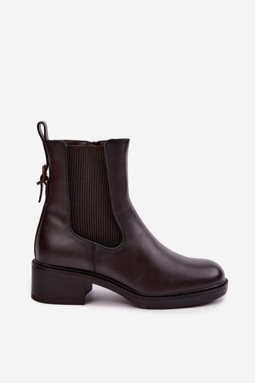 Wärmende Damen-Stiefeletten mit niedrigem Absatz Sergio Leone BT-04 in Schokoladenfarbe