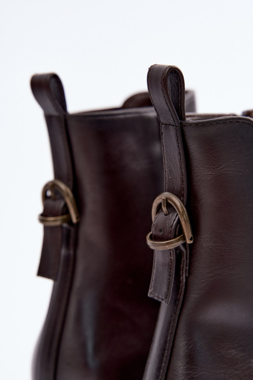 Wärmende Damen-Stiefeletten mit niedrigem Absatz Sergio Leone BT-04 in Schokoladenfarbe
