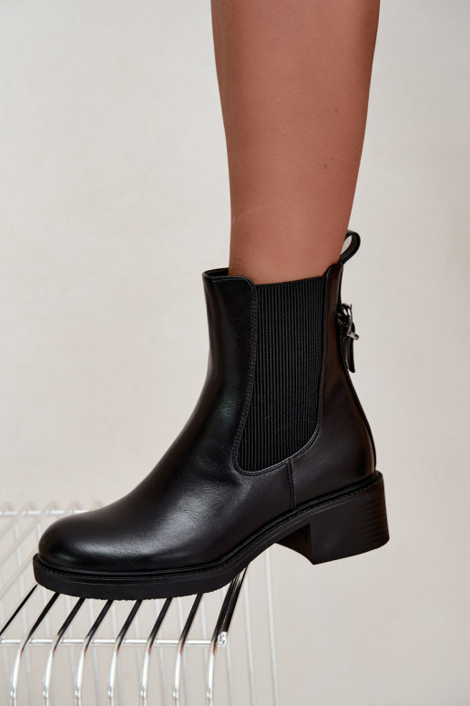 Wärmende schwarze Damen-Stiefeletten mit niedrigem Absatz Sergio Leone BT-04