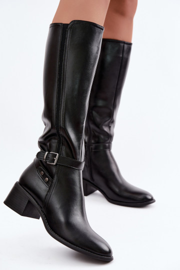 Damenstiefel Klocke sich Zuarm laufen mit Schnallen Sergio Leone KZ-07 schZuarze Farbe 2