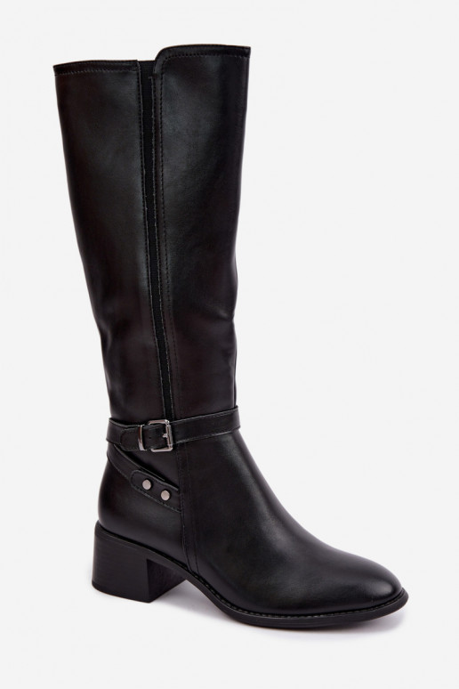 Wärmende schwarze kniehohe Stiefel mit Schnallen Sergio Leone KZ-07