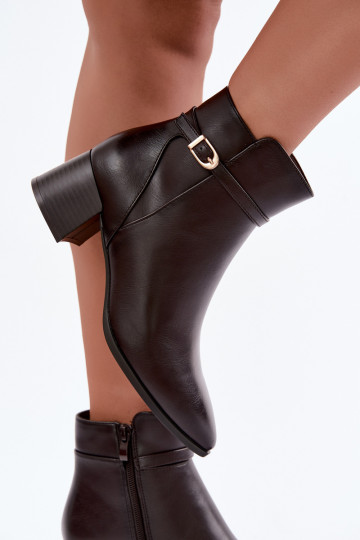 Wärmende Damen-Stiefeletten mit Absätzen und Schnallen Sergio Leone BT-33 in Schokoladenfarbe