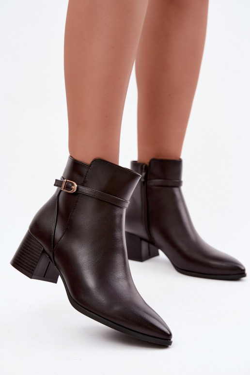 Wärmende Damen-Stiefeletten mit Absätzen und Schnallen Sergio Leone BT-33 in Schokoladenfarbe