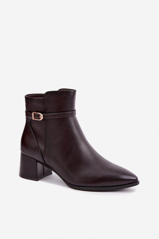 Wärmende Damen-Stiefeletten mit Absätzen und Schnallen Sergio Leone BT-33 in Schokoladenfarbe