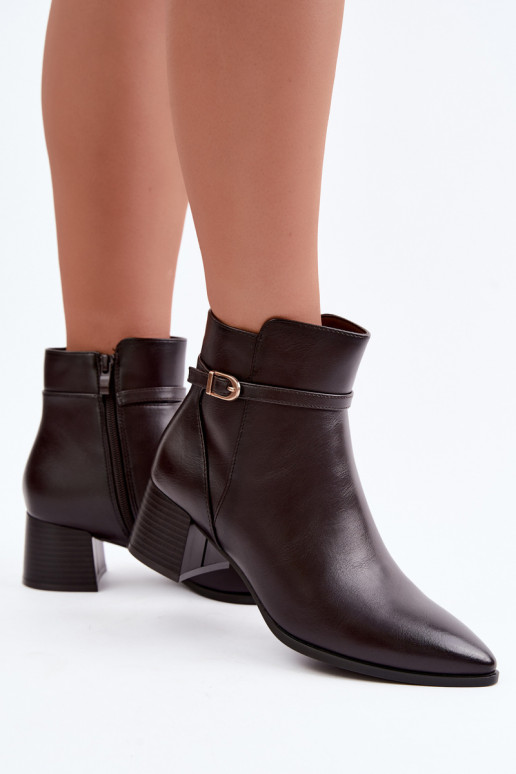 Wärmende Damen-Stiefeletten mit Absätzen und Schnallen Sergio Leone BT-33 in Schokoladenfarbe