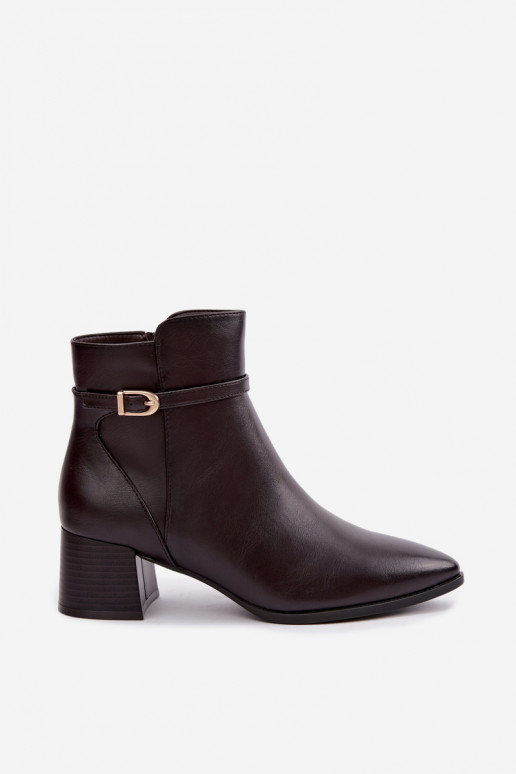 Wärmende Damen-Stiefeletten mit Absätzen und Schnallen Sergio Leone BT-33 in Schokoladenfarbe