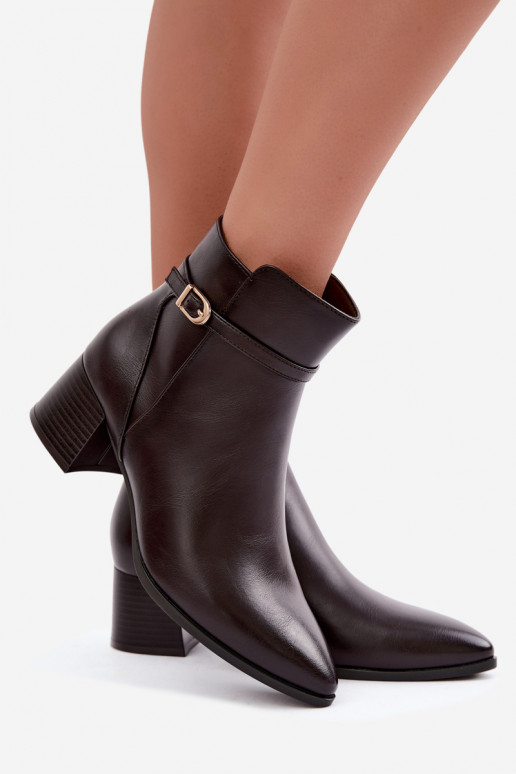 Wärmende Damen-Stiefeletten mit Absätzen und Schnallen Sergio Leone BT-33 in Schokoladenfarbe