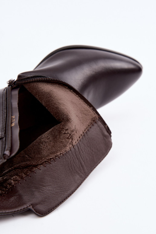 Wärmende Damen-Stiefeletten mit Absätzen und Schnallen Sergio Leone BT-33 in Schokoladenfarbe