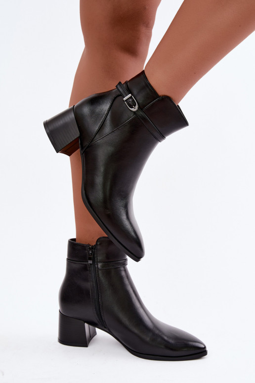 Wärmende schwarze Damen-Stiefeletten mit Absätzen und Schnallen Sergio Leone BT-33