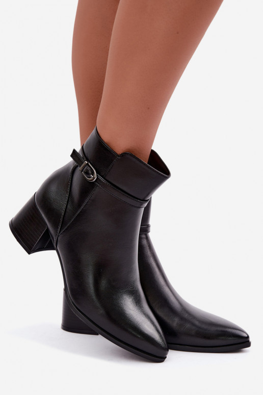 Wärmende schwarze Damen-Stiefeletten mit Absätzen und Schnallen Sergio Leone BT-33