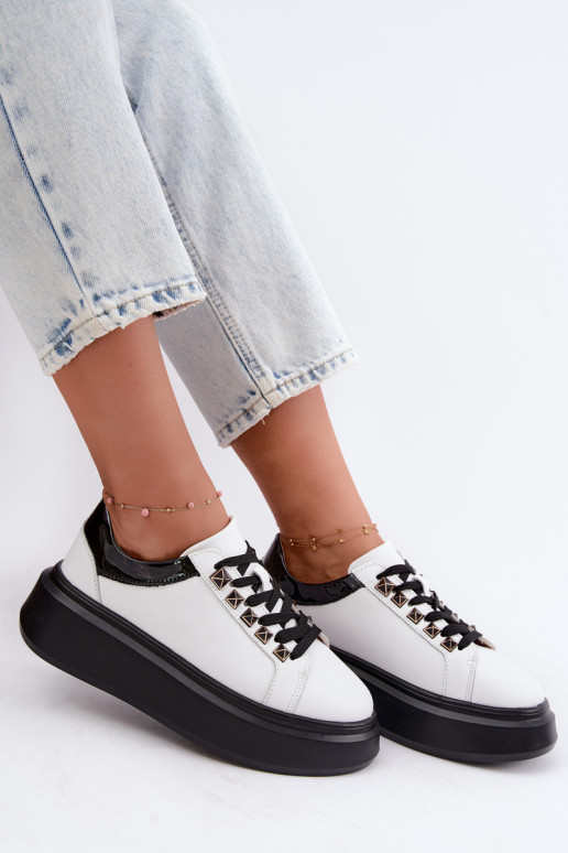 Schwarz-weiße Leder-Sneaker mit Nieten Artiker 55C0401