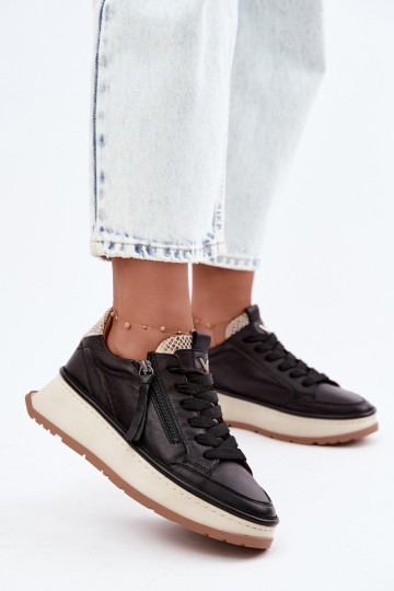 Schwarze Leder-Sneaker mit Plateau Artiker 55C0624 2